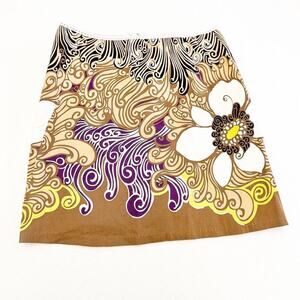 Elie Tahari Printed Flower Patterned Brown Mini Skirt Size M/L